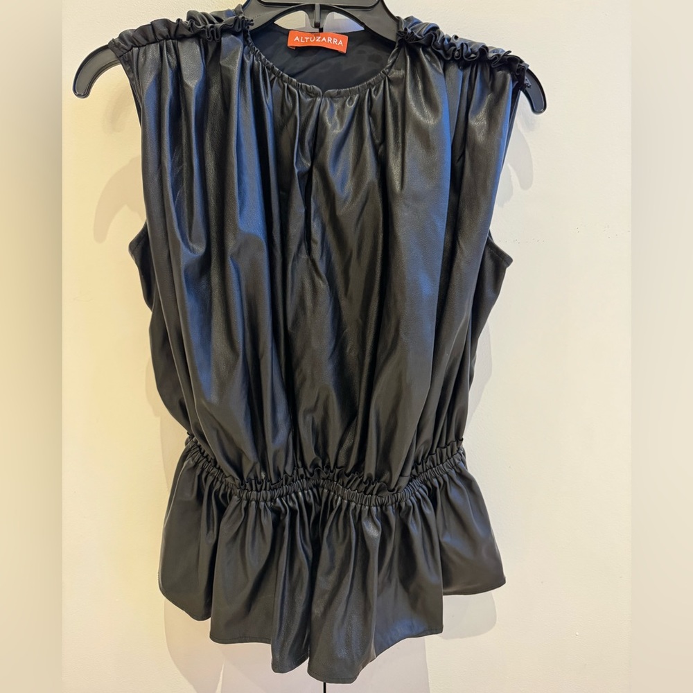 Altuzarra leather black top , ruffled at the shoulders
